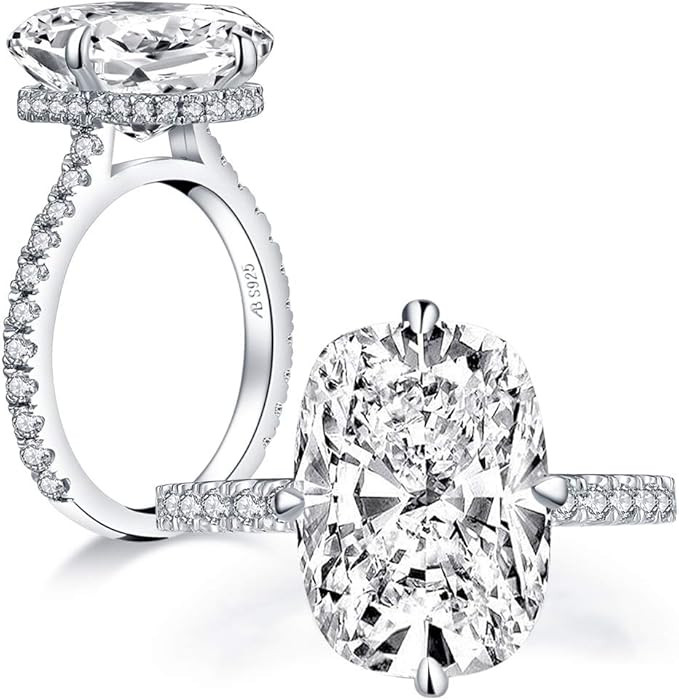 AINUOSHI 6 Ct Cushion Cut Halo Solitaire Cubic Zirconia Engagement Ring 925 Sterling Silver Ring ... | Amazon (US)