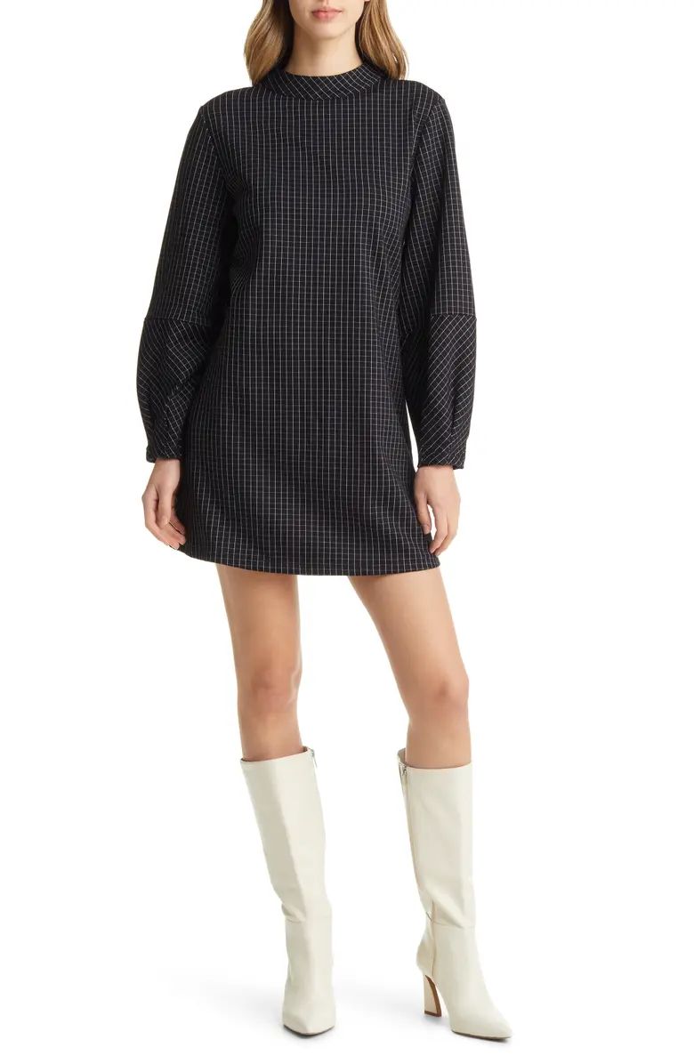 Mod Windowpane Plaid Long Sleeve DressHALOGEN® | Nordstrom