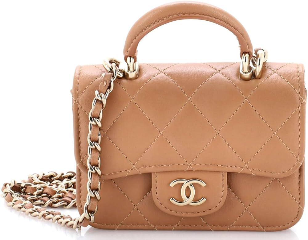 Amazon.com: Chanel, Pre-Loved Top Handle Flap Coin Purse with Chain Quilted Lambskin, Neutral : A... | Amazon (US)