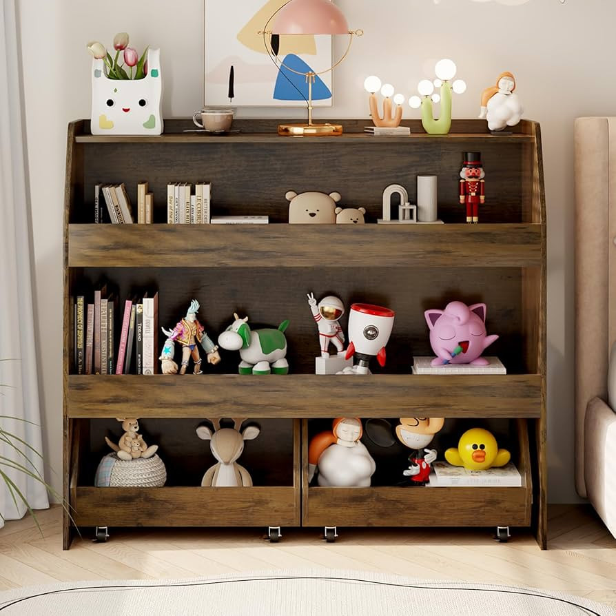 COZPAW Toy Storage Organizer, 3 Tier Montessori Shelf with Movable Bins (Brown) | Amazon (US)