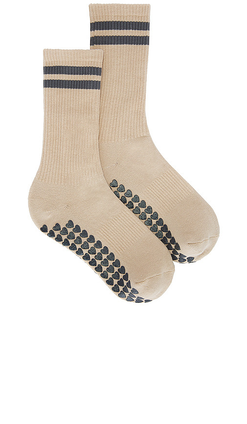 Striped Tube Grip Sock in Beige & Windy Grey | Revolve Clothing (Global)