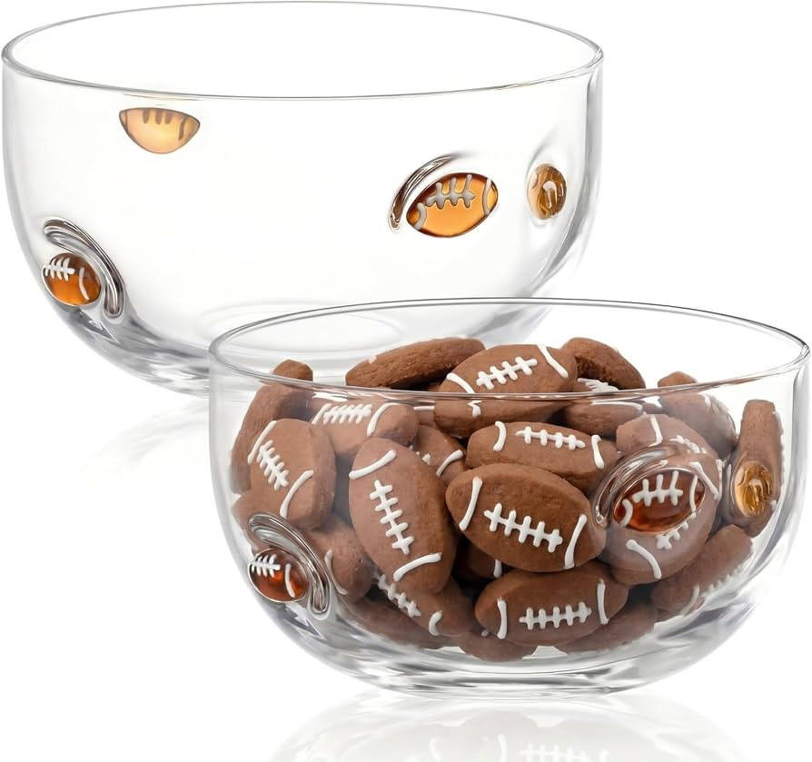 FoldTier 2 Pcs Football Snack Bowls 17 oz Reusable Icon Glass Candy Dessert Bowl Reusable Footbal... | Amazon (US)