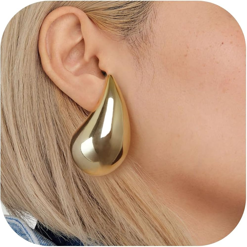 NVWAROCK Gold Drop Earrings Dupes 925 Sterling Silver Post Teardrop Chunky Earring 14K Real Gold ... | Amazon (US)