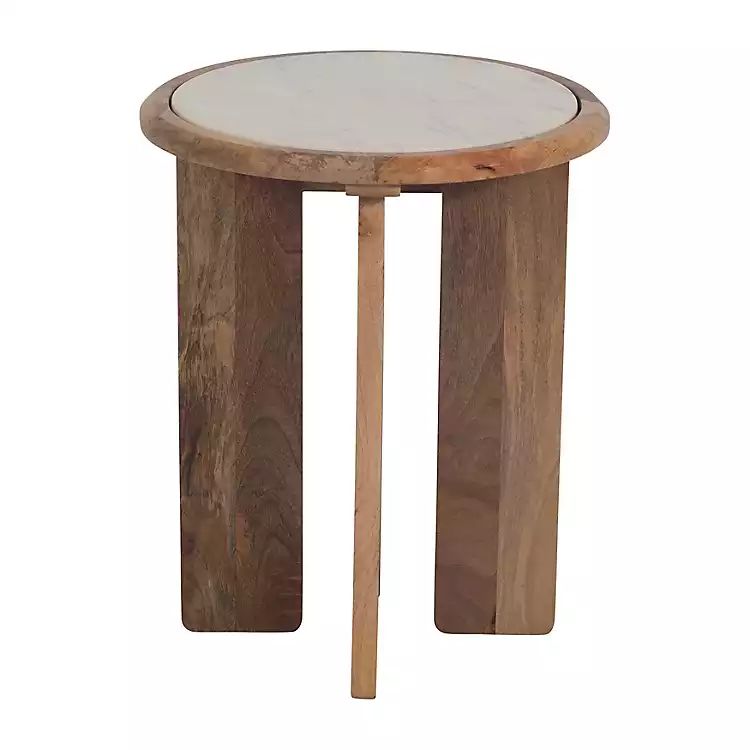 New! Natural Wood and Marble Asymmetrical Accent Table | Kirkland's Home