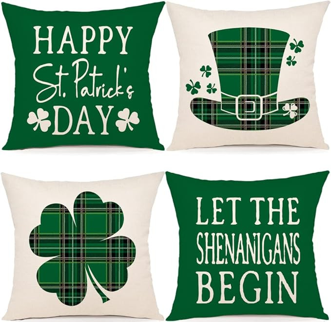 YCOLL St Patricks Day Decorations Throw Pillow Covers 18x18 Set of 4 Scottish Tartan Plaid St Pat... | Amazon (US)