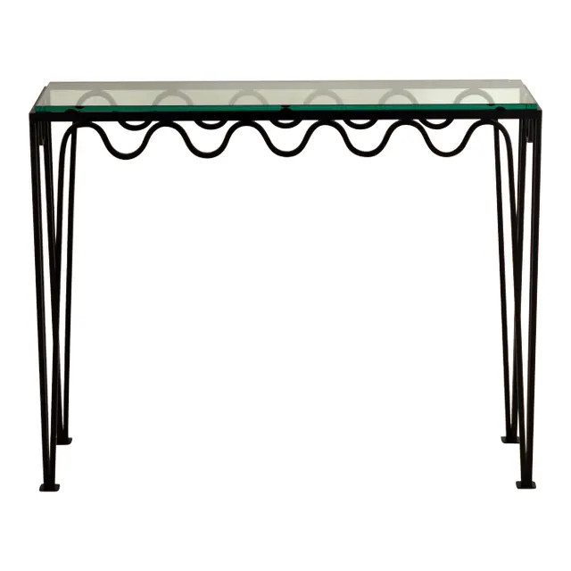 Undulating 'Méandre' Wrought Iron and Glass Console by Design Frères | Chairish