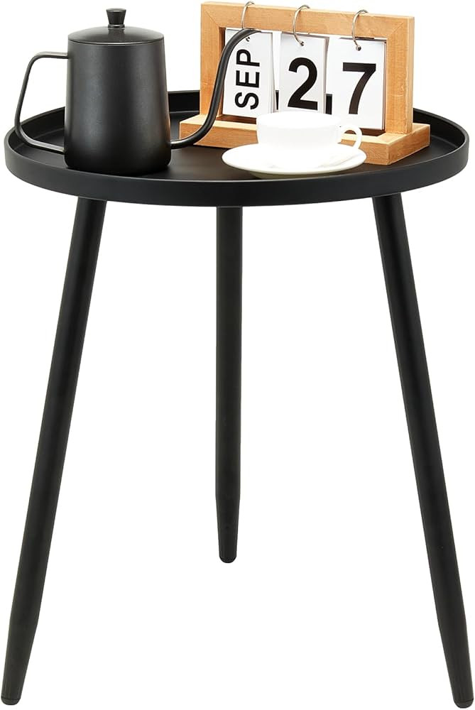 Decent End/Side Tables - Small Round Accent Table, Metal Black Narrow Night Stands with 3 Legs, I... | Amazon (US)