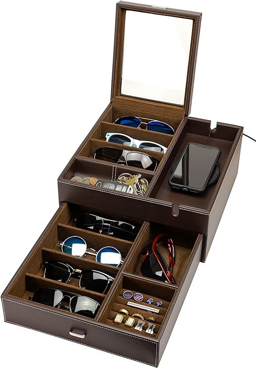 HOUNDSBAY Lookout Sunglasses and Eyeglasses Organizer with Storage Display Case, Dresser Valet Bo... | Amazon (US)