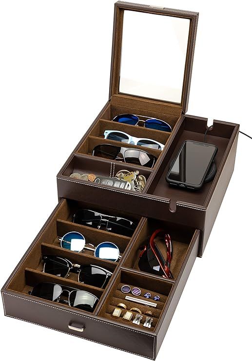 HOUNDSBAY Lookout Sunglasses and Eyeglasses Organizer with Storage Display Case, Dresser Valet Bo... | Amazon (US)