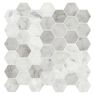Carrara White 2 in. Hexagon 12 in. x 12 in. x 0.31 in. Honed Marble Mesh-Mounted Mosaic Tile (9.8... | The Home Depot