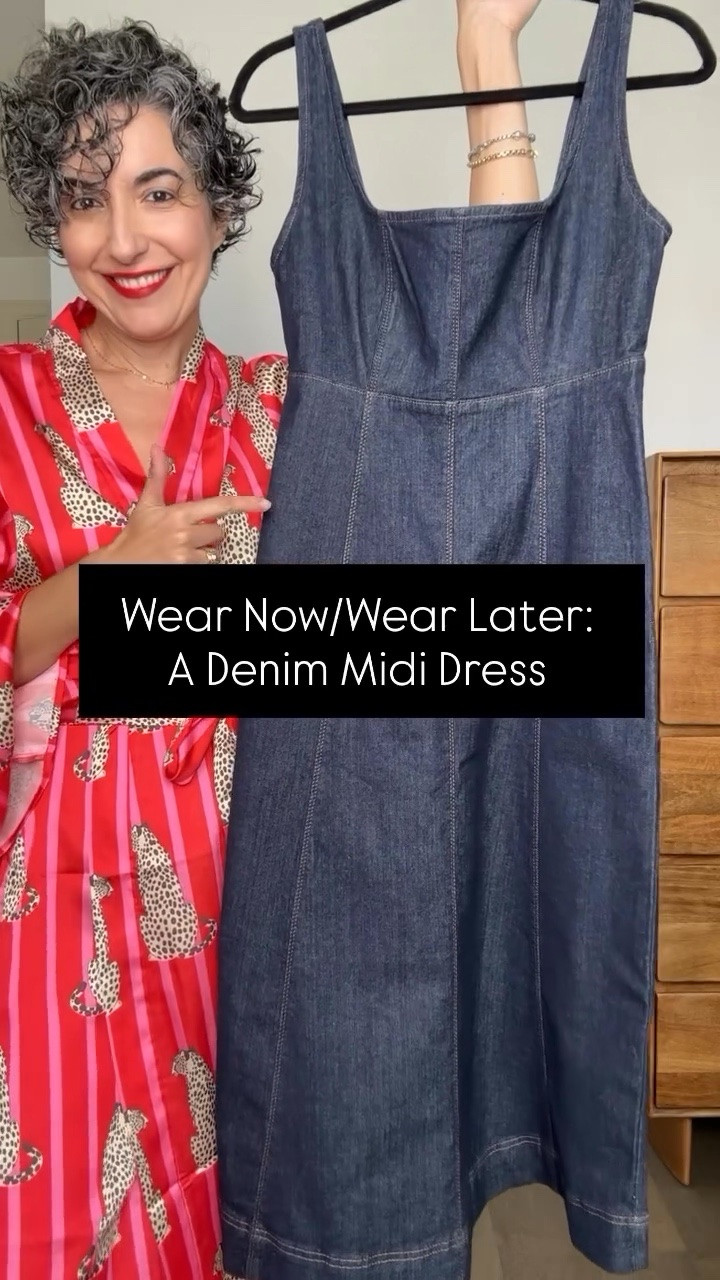 Wear Now/Wear Later: A Denim Midi Dress! 
.
This dress is back at Old Navy in a few washes and prints. The wash I’m wearing is from last year. Comes in reg, petites and talls. Here are a few ways to style it now and into summer. I also linked a few similar dresses too!