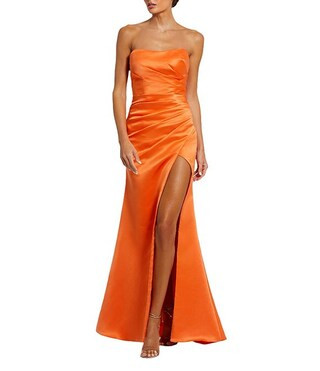 Mac Duggal Strapless Ruched Satin Sheath Gown | Dillard's | Dillard's