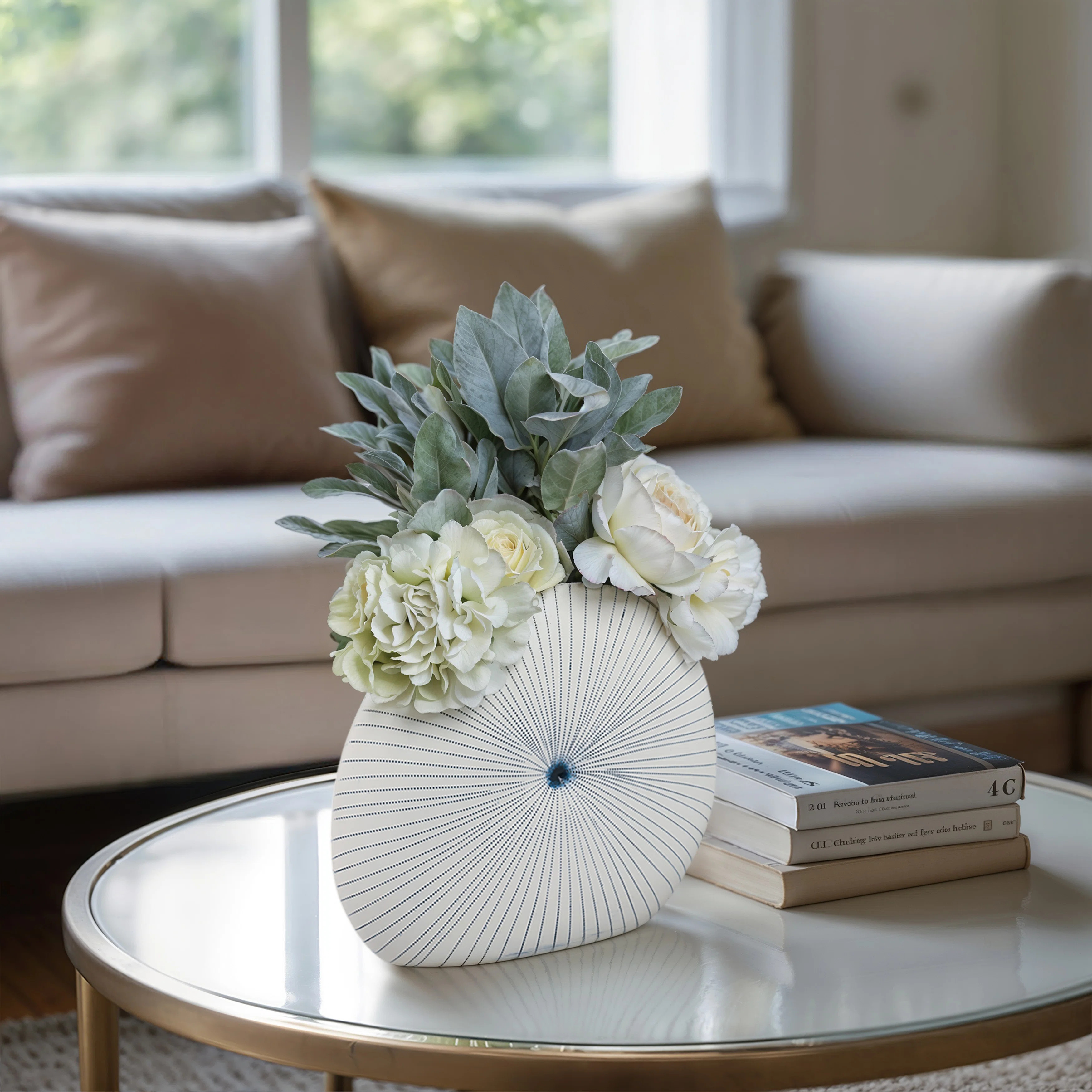 Round Dotted Shell Vase, White/Blue | Wayfair North America