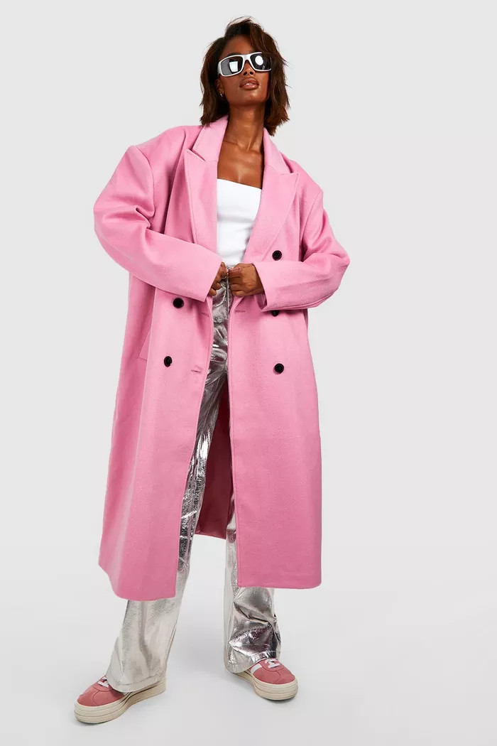 Oversized Shoulder Pad Double Breast Maxi Wool Coat | boohoo (US & Canada)