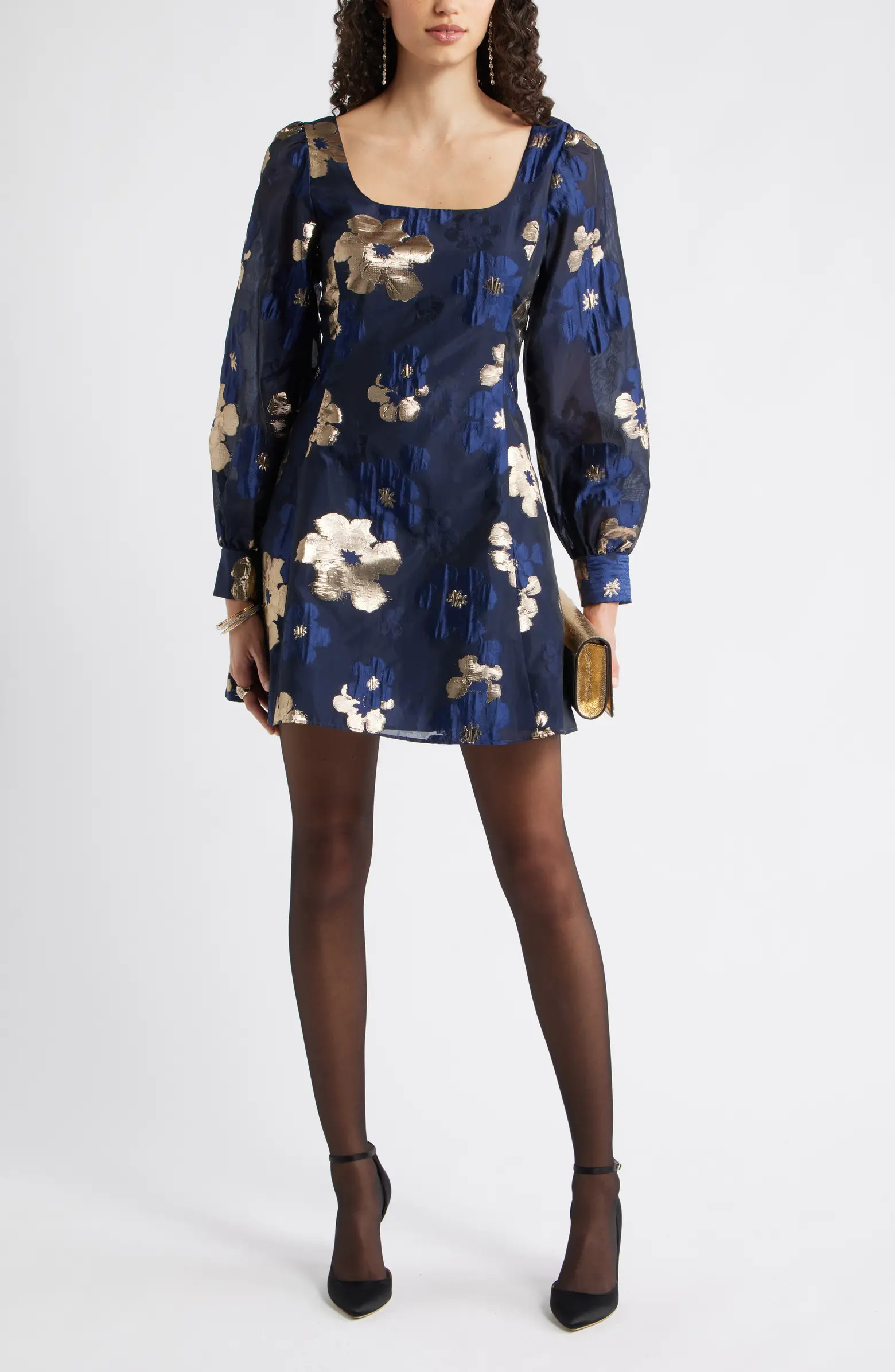 Metallic Floral Jacquard Minidress | Nordstrom
