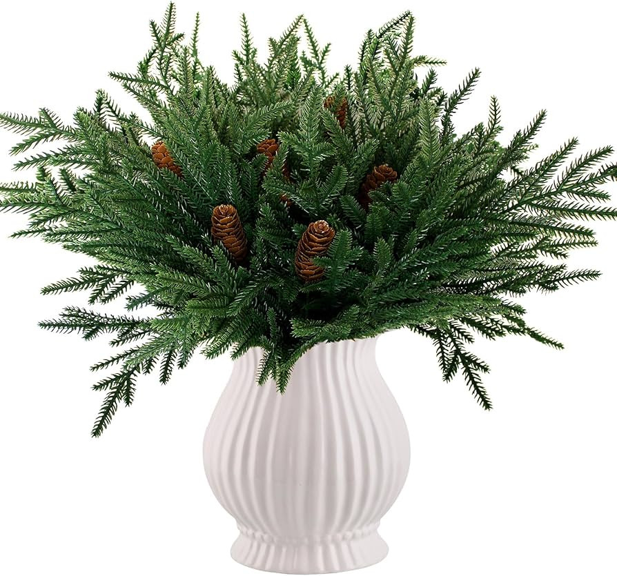 12 Pcs Realistic Norfolk Pine Branches, 18 Inch Real Feel Pine Stems with 6 Big Pinecone Stems fo... | Amazon (US)