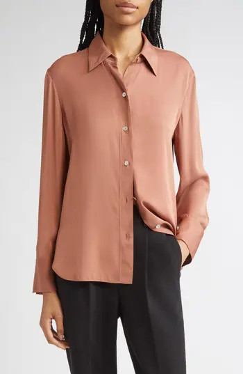 Vince Stretch Silk Button-Up Shirt in Vintage Rose at Nordstrom Rack, Size X-Large | Nordstrom Rack