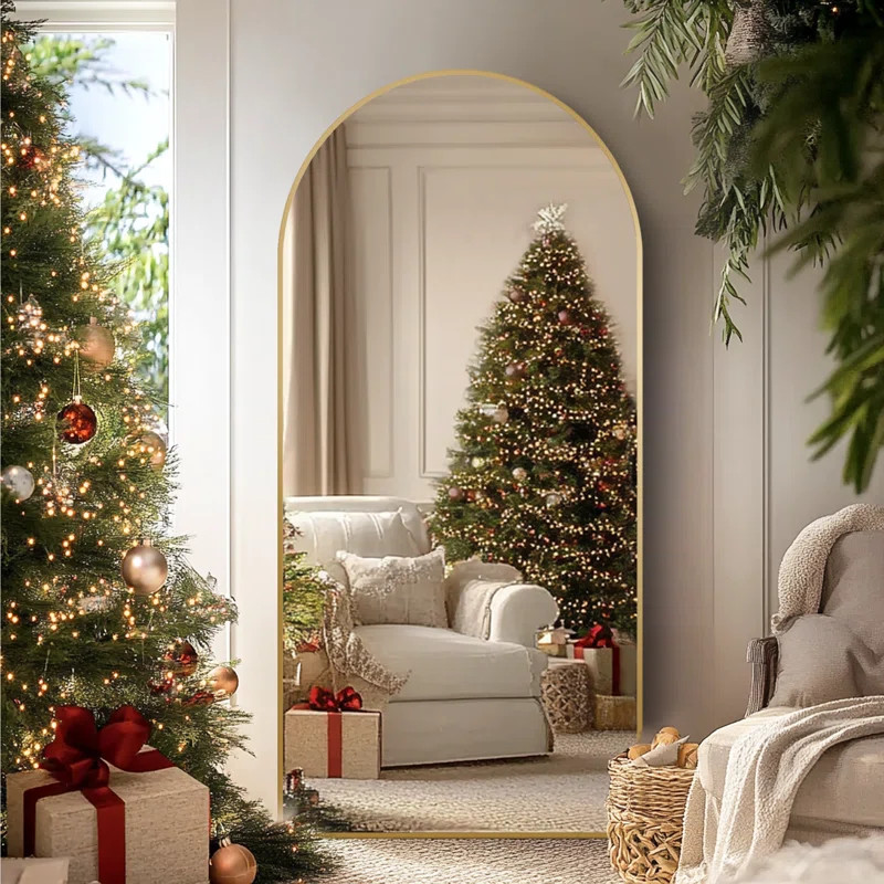 Arched Full-Length Mirror, Aluminum Alloy Frame, Tempered Glass Floor Mirror | Wayfair North America