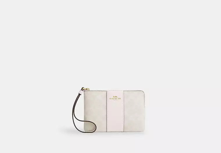Corner Zip Wristlet In Signature Canvas With Stripe | Coach Outlet CA