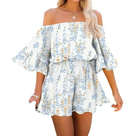 Loalirando Women Off Shoulder Elastic Waist Jumpsuit One-piece Summer Outfit | Walmart (US)