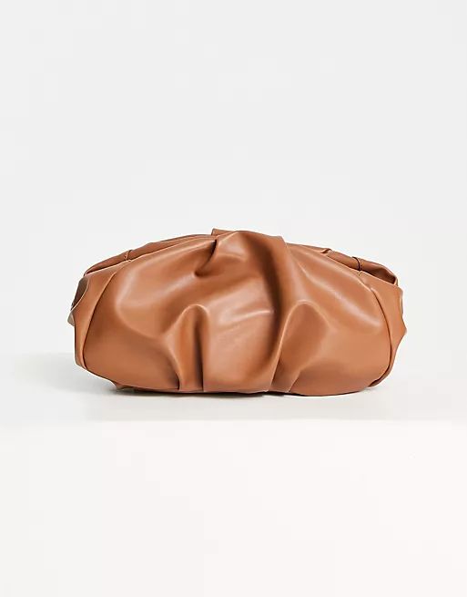 ASOS DESIGN oversized ruched clutch bag in tan | ASOS (Global)