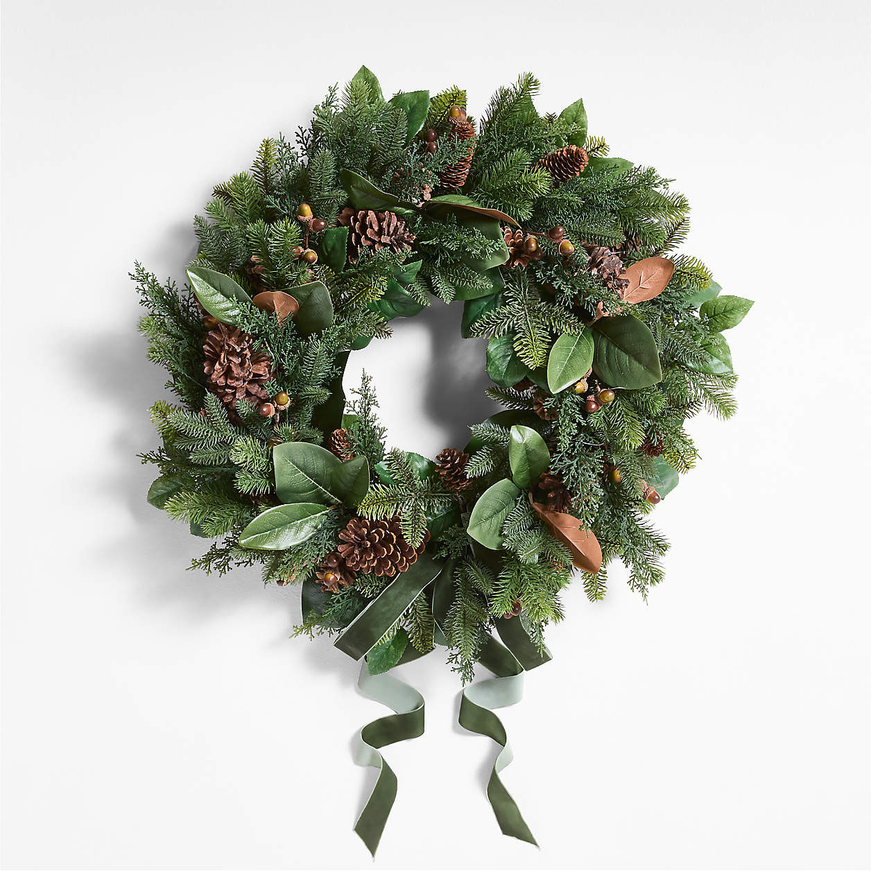 Faux Magnolia and Pinecone Pre-Lit Holiday Wreath 28" + Reviews | Crate & Barrel | Crate & Barrel