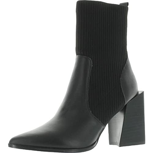 Steve Madden Tackle Black Leather Pull-On Asymmetrical Stacked Heeled Boot (Black Leather, 11) | Amazon (US)