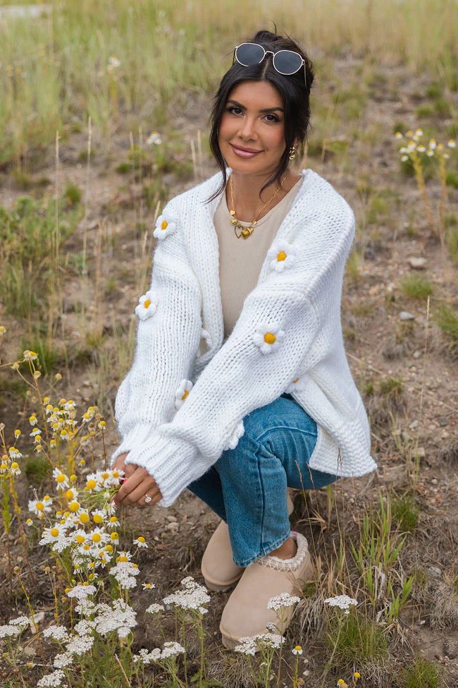 The Way I Feel Ivory Floral Applique Cardigan | Pink Lily