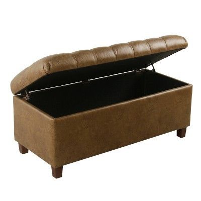 Ainsley Button Tufted Storage Bench Faux Leather Light Brown - HomePop | Target