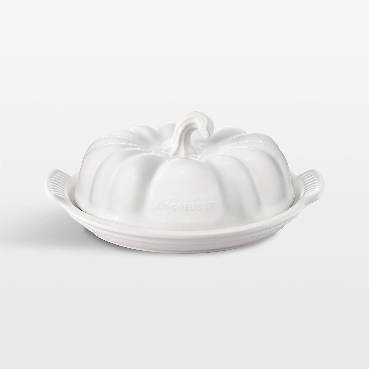Le Creuset White Figural Pumpkin Stoneware Butter Dish + Reviews | Crate & Barrel | Crate & Barrel