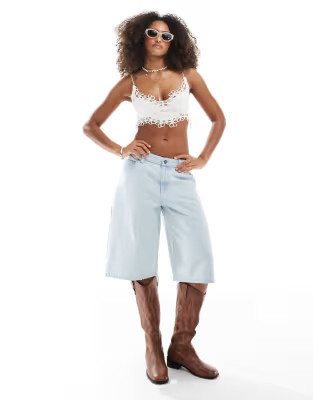 Dr Denim Bree Worker baggy fit mid rise denim jorts in superlight retro wash | ASOS | ASOS (Global)