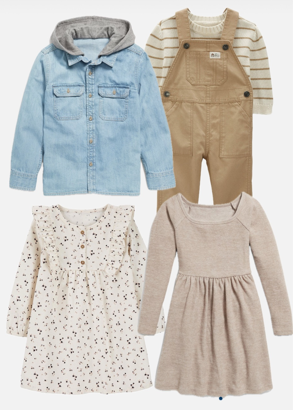 Fall family photo color palette for the kids. A fall dress, overalls and a shacket all give the perfect fall vibes.

#LTKSeasonal #LTKKids #LTKFamily
