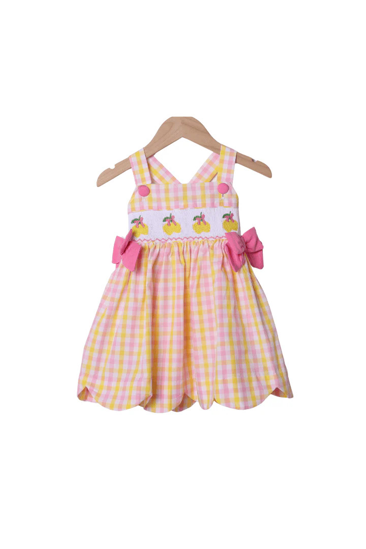 Smocked Pink Lemonade Scalloped Dress | The Smocked Flamingo
