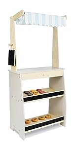 PairPear Grocery Store Playset Market Stand Wooden Toy Pretend Play Food Sets 12 pcs Accessories | Amazon (US)