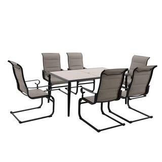 Hampton Bay Glenridge Falls 7-Piece Metal Padded Sling Rectangular Outdoor Dining Set in Putty Be... | The Home Depot