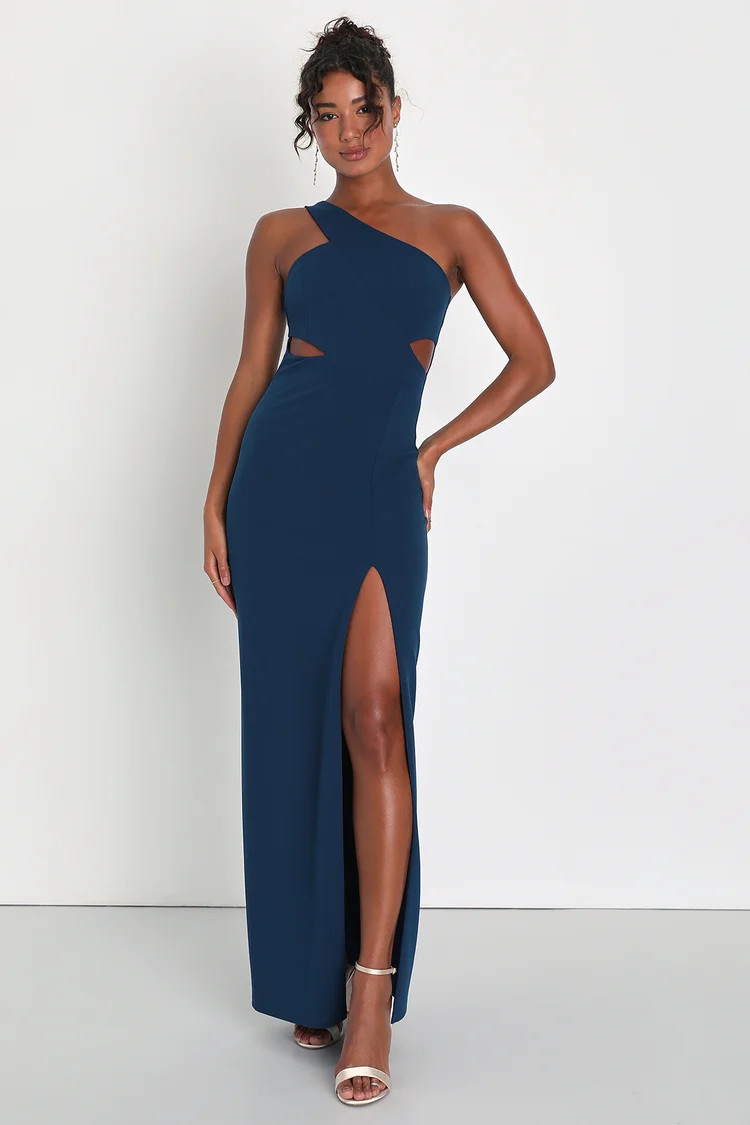 Show-Stopping Style Dark Teal One-Shoulder Cutout Maxi Dress | Lulus (US)