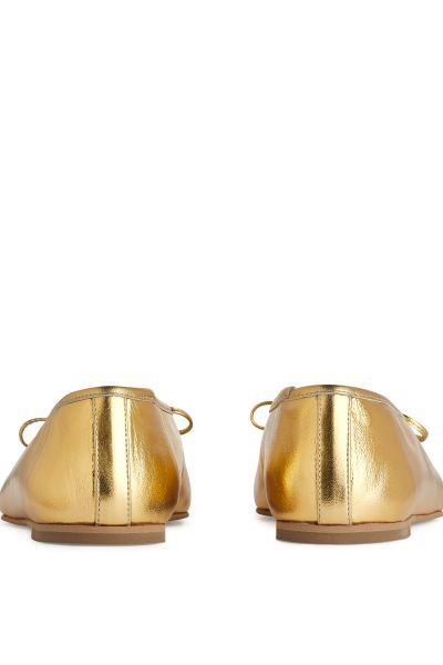 Leather Ballerinas - Gold - Ladies | H&M GB | H&M (UK, MY, IN, SG, PH, TW, HK)