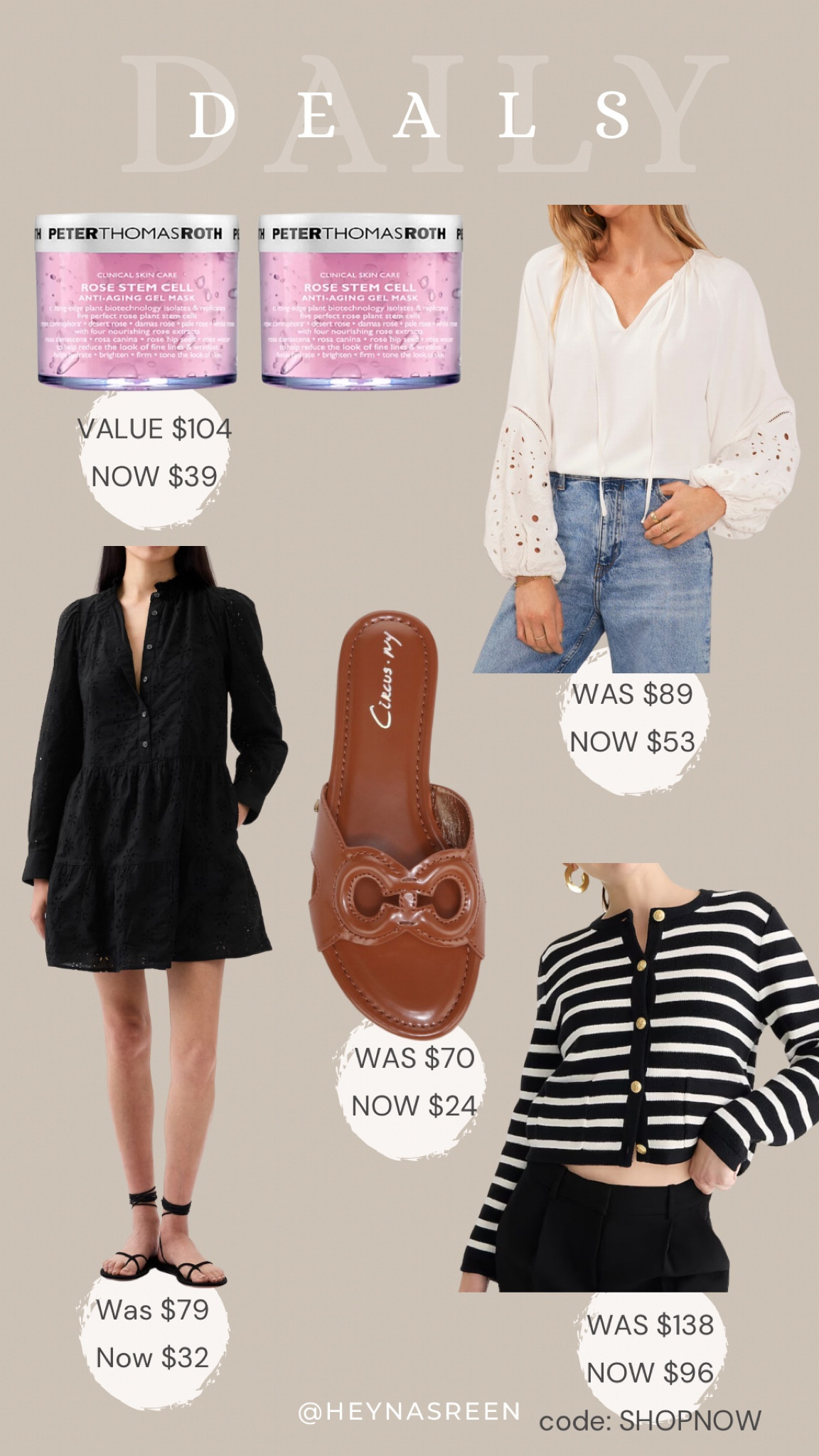 Daily deals on Peter Thomas Roth rose stem cell mask duo, Vince Camuto top, Sam Edelman sandals, Gap shirt dress, J.Crew lady jacket 

#LTKsalealert