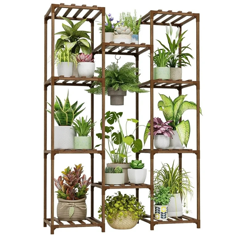 Bamworld Plant Stand Indoor Outdoor Hanging Plant Shelf ,Wood Flower Stand Tall Large Flower Hold... | Walmart (US)