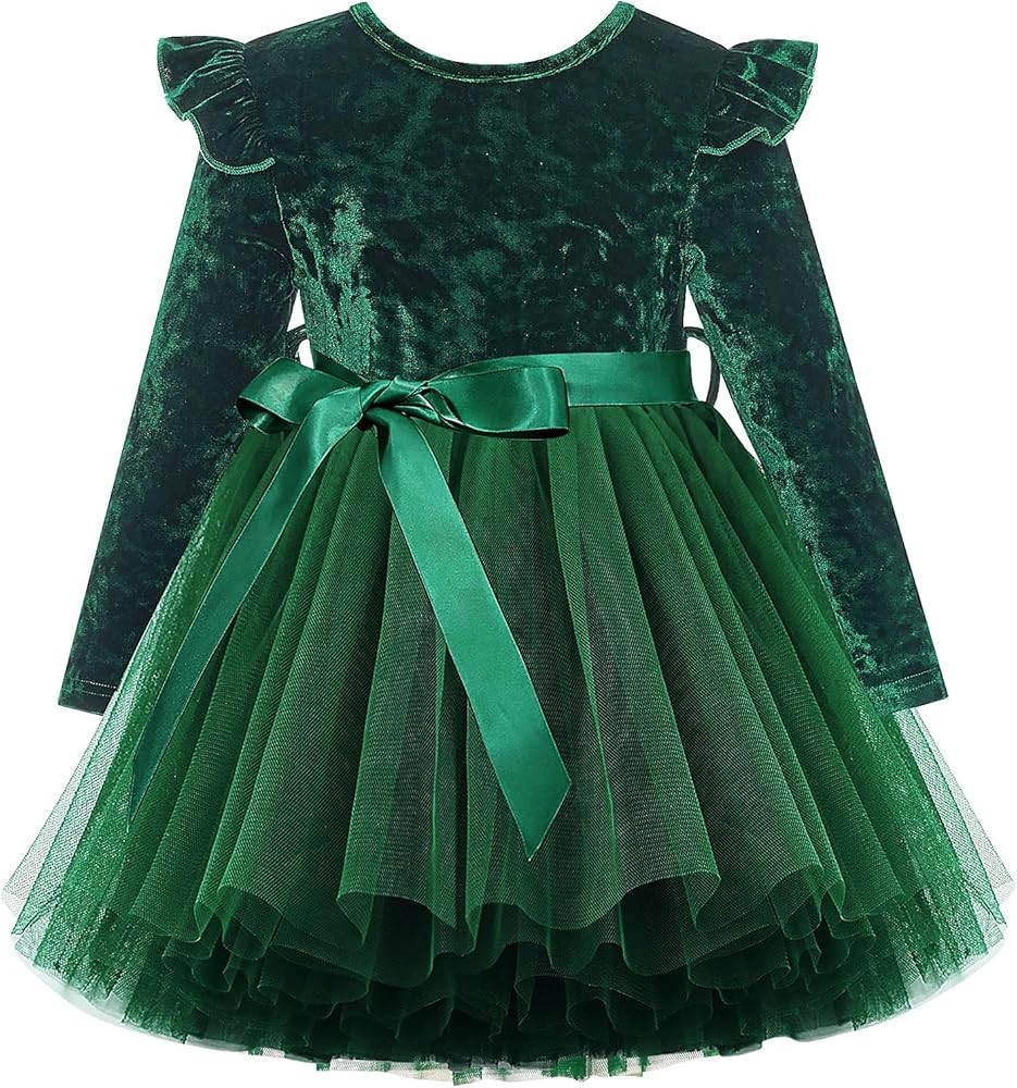 UNICOMIDEA 1-5T Toddlers Girls Velvet Dress Kids Ruffle Long Sleeves Dresses | Amazon (US)