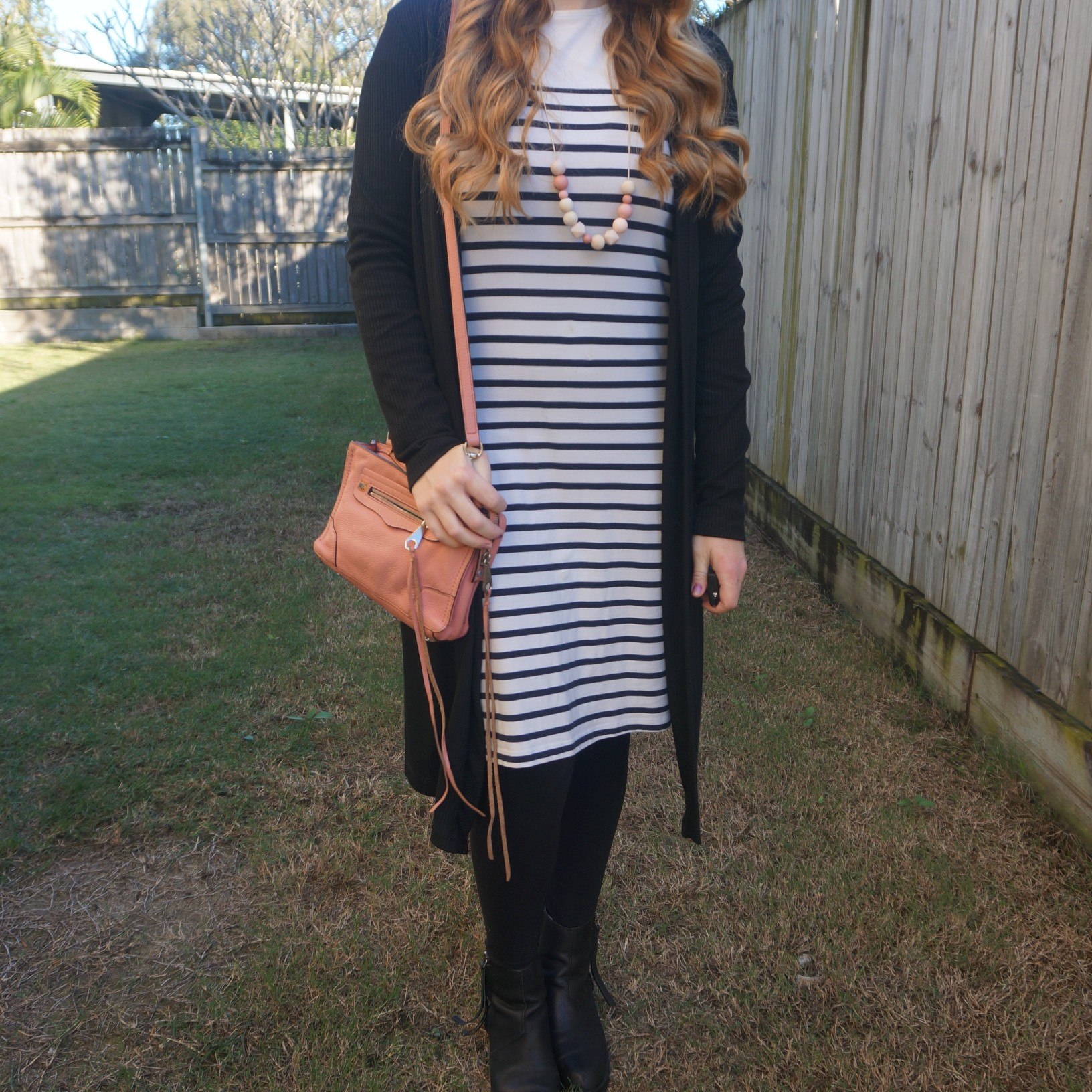 Recently thrifted black ribbed cardigan with thrifted Kmart striped shift dress, Acne Pistol ankle boots and Rebecca Minkoff micro Regan bag 💕 

#LTKaustralia #LTKbag #LTKwinter