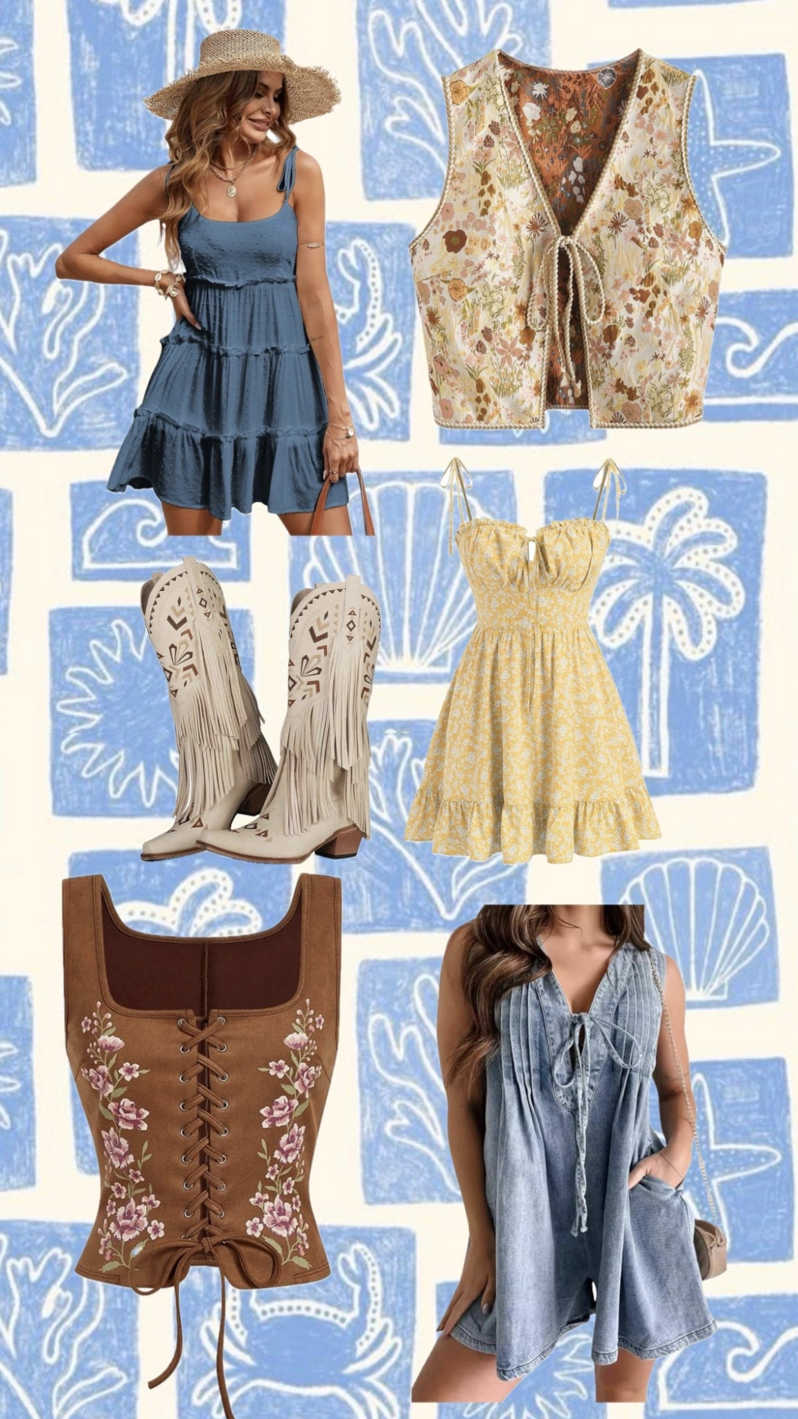 Coastal Cowgirl inspo on Amazon 🐮🌴

salty air, sunkissed skin, beach waves & boots — living in linen, bikinis, oversized button downs + gold jewelry. think seaside sunsets, iced coffee runs, and effortless summer style. Florida vibes, neutral tones, coastal chic, beachy aesthetic, summer outfit inspo, cowgirl boots outfit, coastal aesthetic, vacation style, hot girl summer 💛🌴 #coastalcowgirl #beachyoutfits #summerstyle #floridavibes #ootd #vacationoutfits #coastalvibes #cowgirlboots #beachaesthetic

#LTKFestival #LTKU #LTKootd