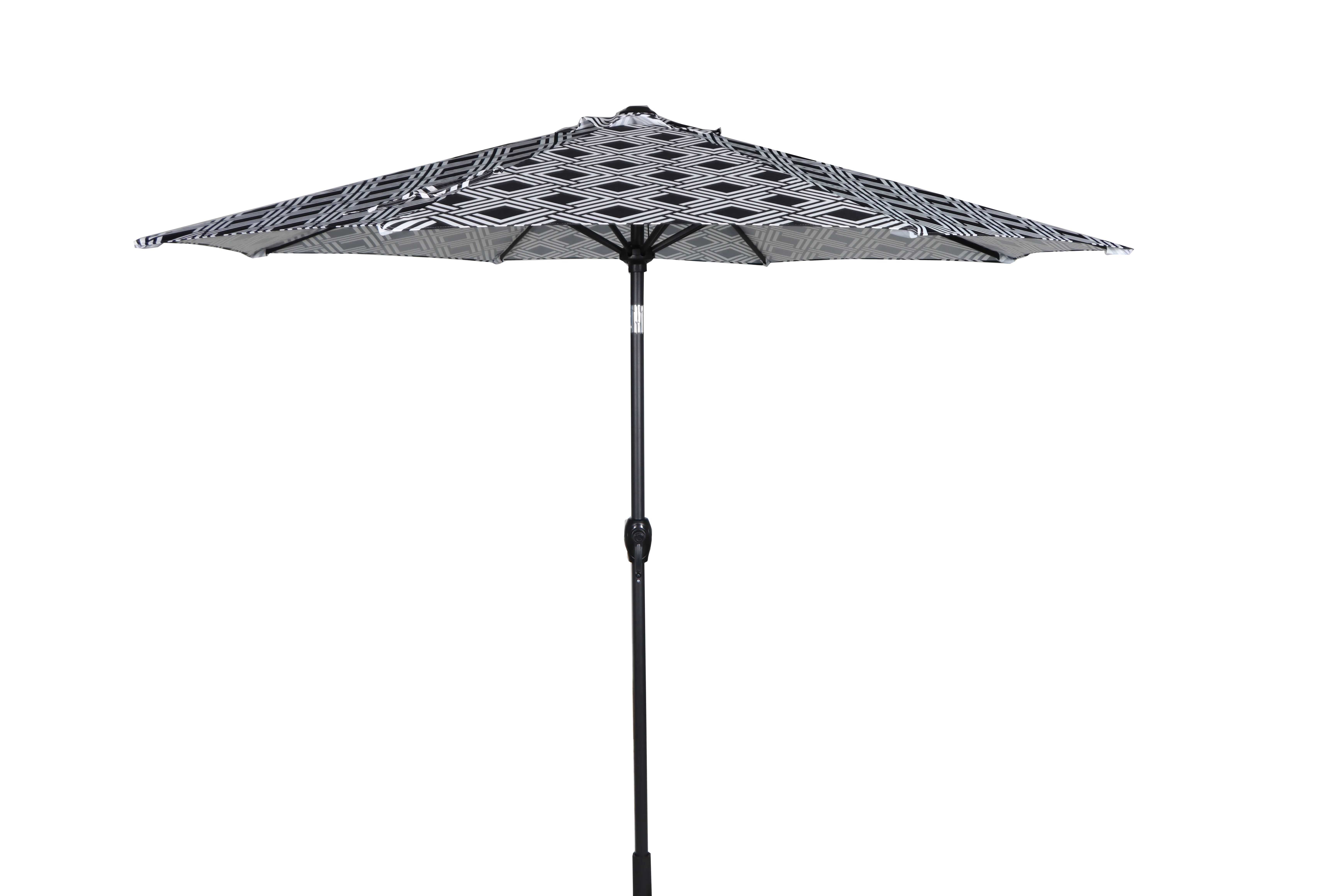 Mainstays 9FT Black and White Geo Round Outdoor Tilting Market Patio Umbrella with Push-up Functi... | Walmart (US)