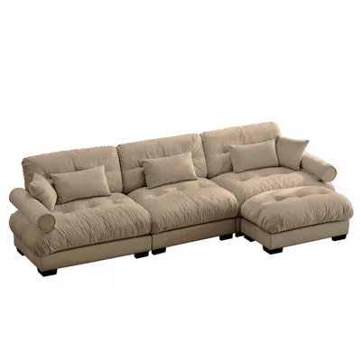 Oversized Modular Velvet Sectional Sofa Couch With Movable Ottoman,Corner Sectional With Bolstered Armrests, Deep Seat Cloud Couch, Convertible L Shap | Wayfair North America
