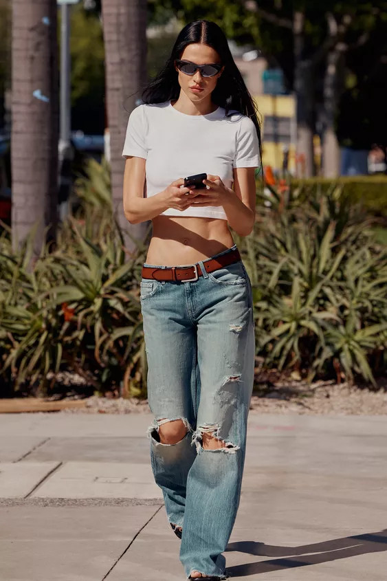 TRF FLARE RIPPED MID-RISE JEANS | Zara US