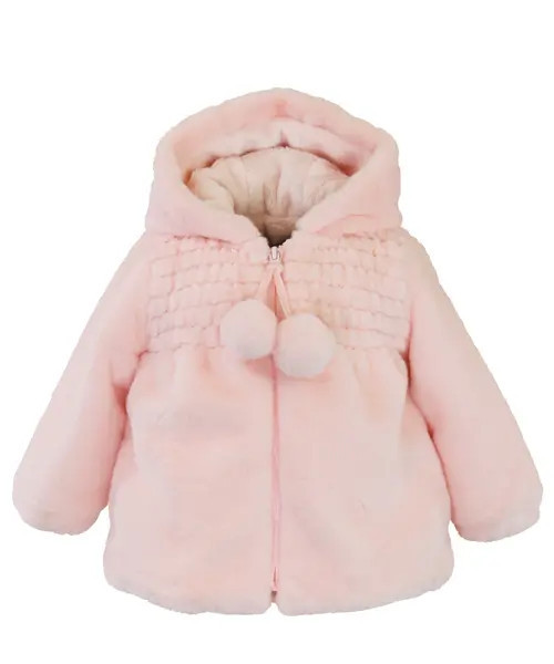Widgeon Faux Fur Hooded Zip Front Smocked Jacket in Rose Puff at Nordstrom, Size 18M | Nordstrom