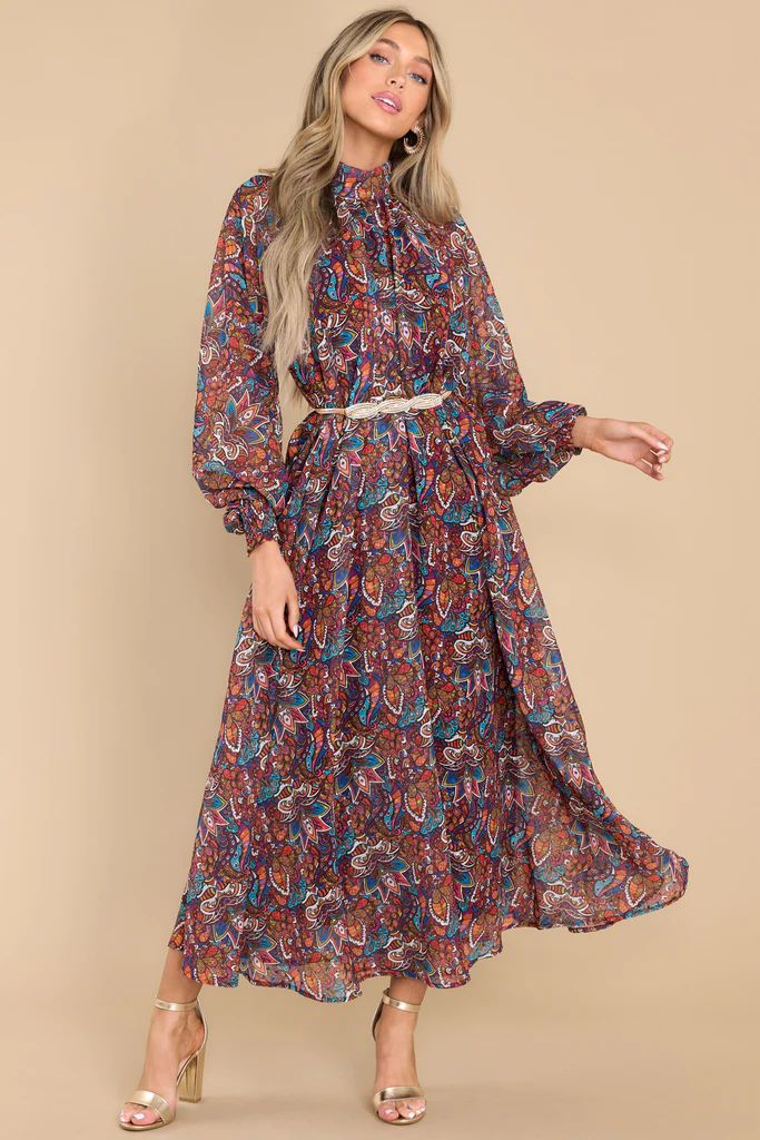 Wise Woman Burgundy Multi Print Maxi Dress | Red Dress 