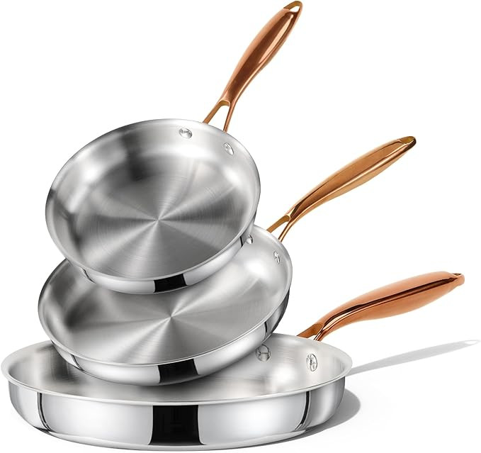 CAROTE 8"+10" +12" Stainless Steel Frying Pan Set, Non-Toxic PTFE & PFOA Free Fry Pan & Omelet Pa... | Amazon (US)