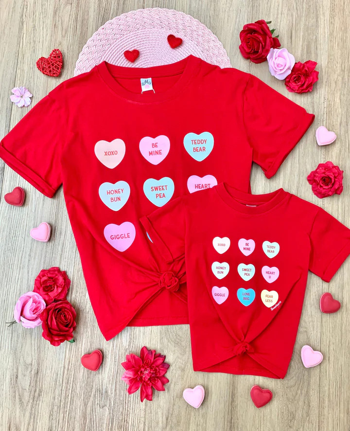 Sweethearts Mommy & Me Classic Candy Heart Graphic T-Shirt | Mia Belle Girls