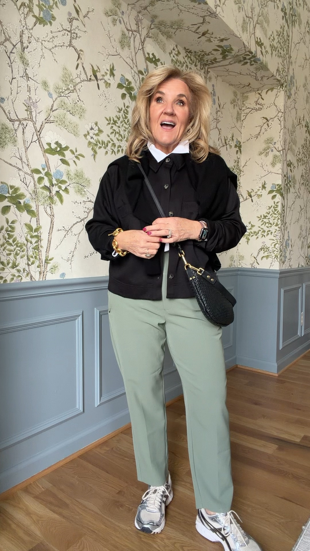 European travel this spring? These pieces are perfect 
Endless pant size 8 petite 
Knit jacket I’m in a medium and could wear the small 
White performance poplin blouse I sized down to a small 
Cashmere boatneck size medium 
ASICS sneakers are sporty comfy and have a silver metallic trim 
Crossbody bag! A must  

#LTKOver40 #LTKPetite #LTKTravel